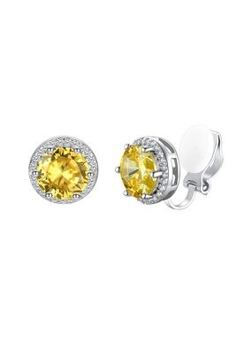 SILVORA 925 Silver 8MM November Yellow Topaz Birthstone Clip On Stud Earrings